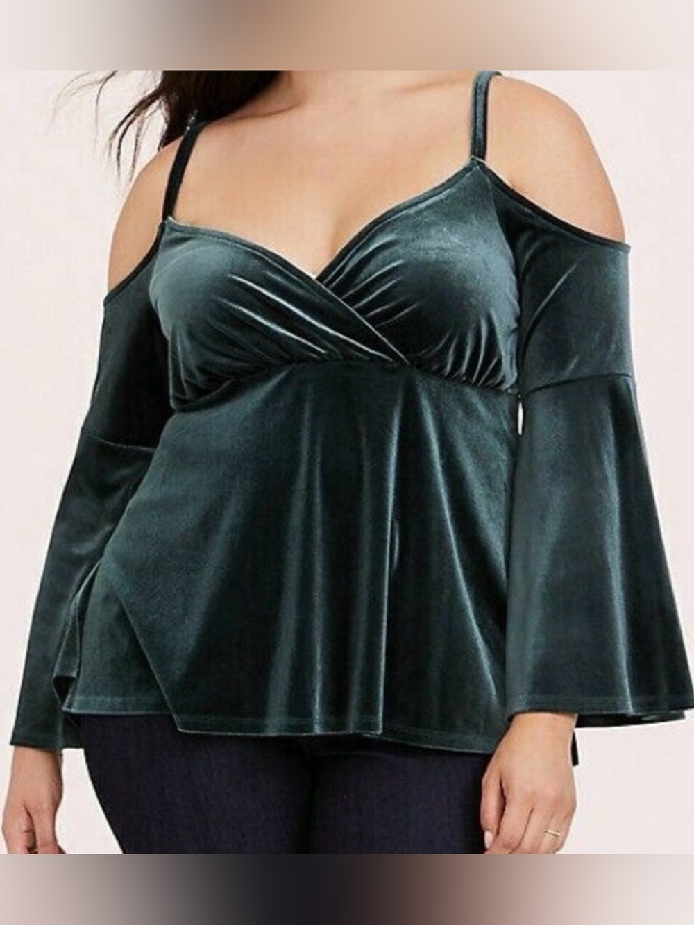 torrid Green Velvet Cold-Shoulder Surplice Top